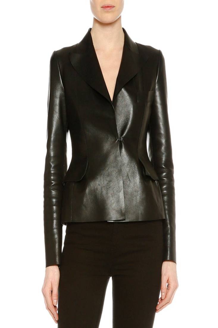 Women’s black real leather blazer jacket slim fit formal stylish coat