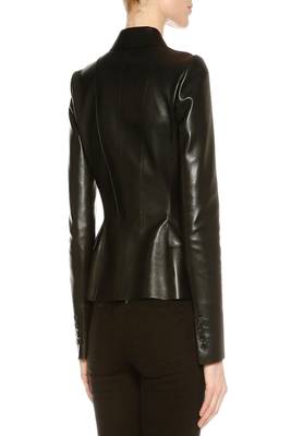 women's black real leather formal blazer jacket 2