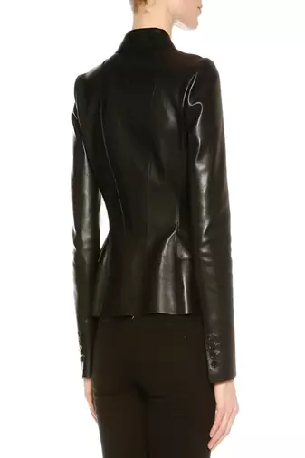 women's black real leather formal blazer jacket