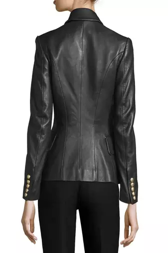 women's black double breasted leather blazer jacket premium