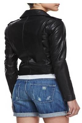 women's black leather asymmetrical zip moto biker jacket 2