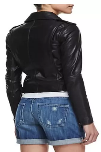 women's black leather asymmetrical zip moto biker jacket