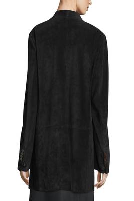 women's black longline suede open front blazer jacket 2