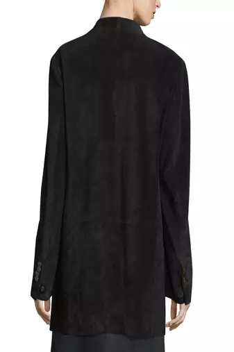 women's black longline suede open front blazer jacket