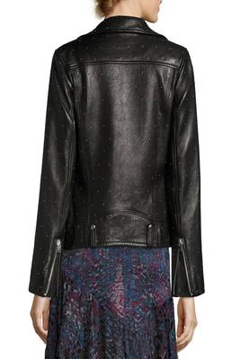 women's black studded leather asymmetrical zip biker jacket 2