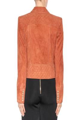 women's orange studded suede asymmetrical zip biker jacket 2