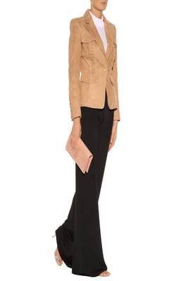 women's beige suede lace up blazer jacket 1