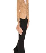 Women’s beige suede blazer jacket lace-up detail slim fit elegant formal wear