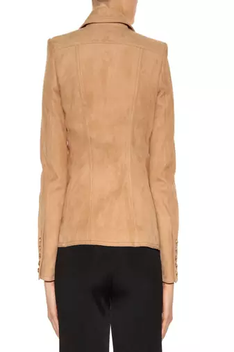 women's beige suede lace up blazer jacket