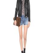 Women’s black leather biker jacket classic moto style zip closure slim fit