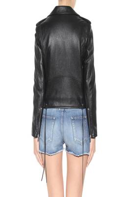 women's black leather classic zip biker jacket 2