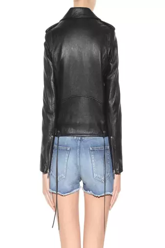 women's black leather classic zip biker jacket