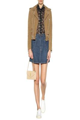women's brown suede leather casual moto biker jacket 1
