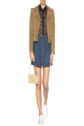 Women’s brown leather suede biker jacket  slim fit, casual moto style