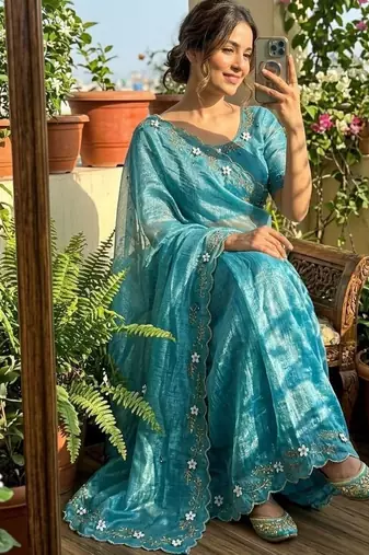 Blue Color hand khatli and cutdana butta work and border aarco Silk Saree