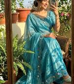 Blue Color hand khatli and cutdana butta work and border aarco Silk Saree