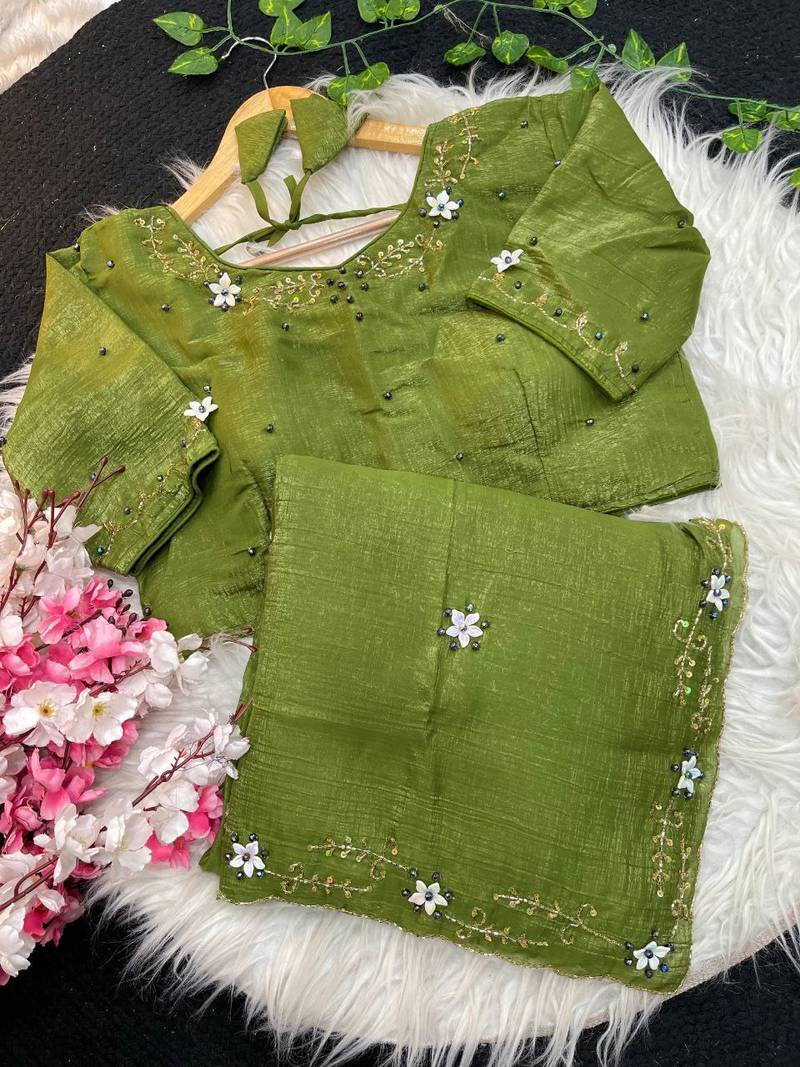 Green Color hand khatli and cutdana butta work and border aarco Silk Saree