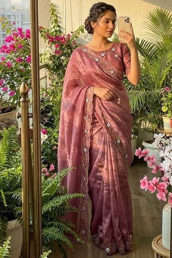 Pink Color hand khatli and cutdana butta work and border aarco Silk Saree
