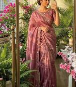 Pink Color hand khatli and cutdana butta work and border aarco Silk Saree