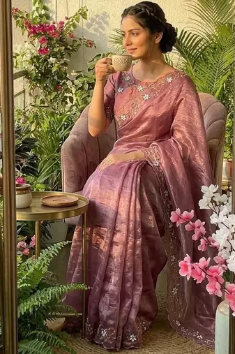 Pink Color hand khatli and cutdana butta work and border aarco art silk saree