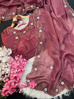 Pink Color hand khatli and cutdana butta work and border aarco art silk saree 4