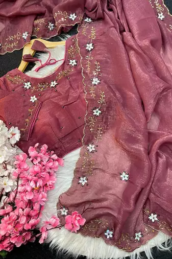 Pink Color hand khatli and cutdana butta work and border aarco art silk saree