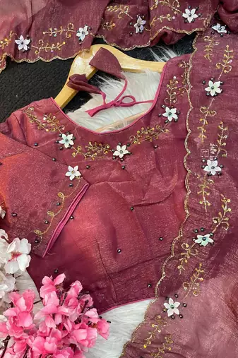 Pink Color hand khatli and cutdana butta work and border aarco art silk saree