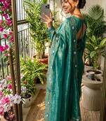 Turquoise Color hand khatli and cutdana butta work and border aarco Silk Saree