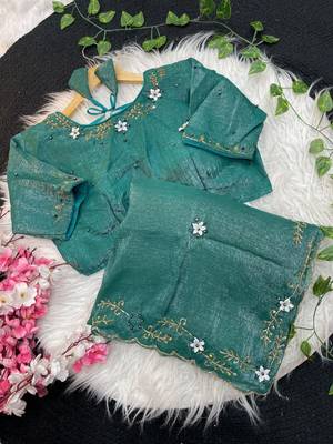 Turquoise Color hand khatli and cutdana butta work and border aarco art silk saree 3