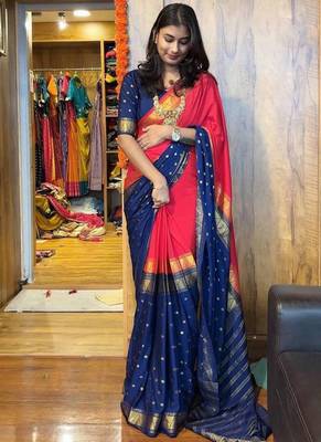 Nevy Blue Color  Zip And Go Saree  Silk Weaving  Saree 1