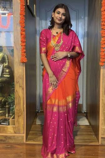 Pink Color  Zip And Go Saree  Silk Weaving  Saree
