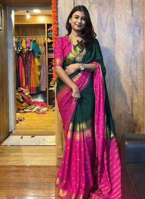  Rani Pink Color  Zip And Go Saree  Silk Weaving  Saree 1