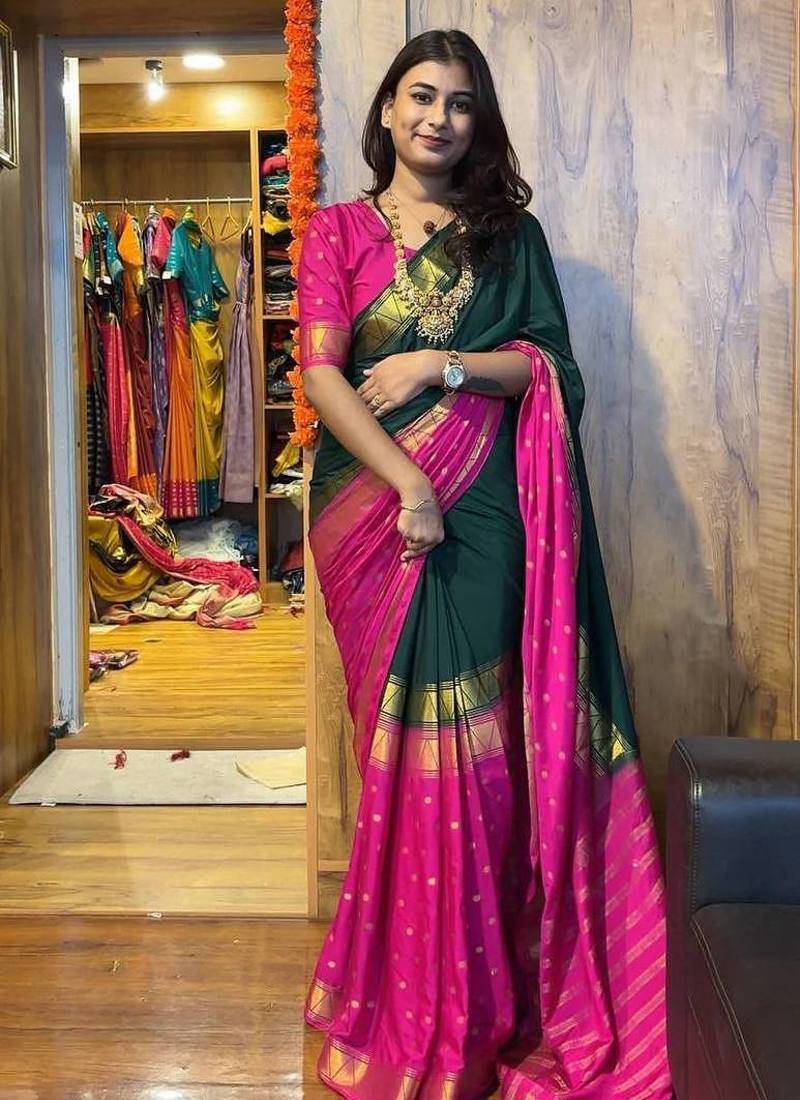  Rani Pink Color  Zip And Go Saree  Silk Weaving  Saree