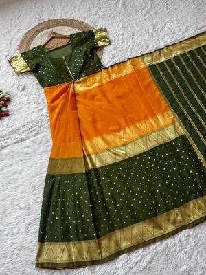 Green Color  Zip And Go Saree  Silk Weaving  Saree 1