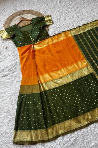 Green Color  Zip And Go Saree  Silk Weaving  Saree