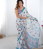 Chiffon digital print scallped border foil mirror work saree