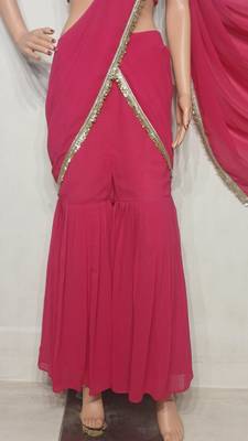 Trendy Pre-Draped Saree With Sequence Embroidered Stitched Blouse & Stylish Ruffle Sharara. Party,Wedding & Festive Wear 4