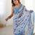 Chiffon digital print scallped border foil mirror work saree