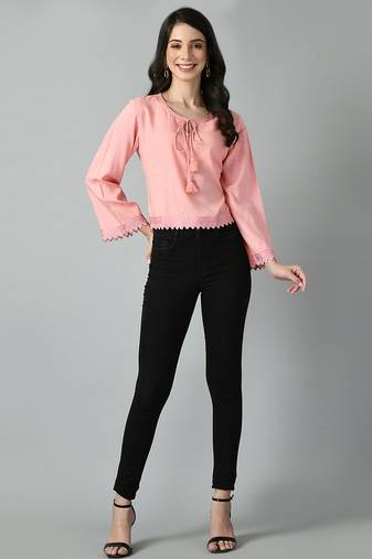 Baby pink bell sleeve top