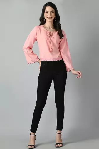 Baby pink bell sleeve top