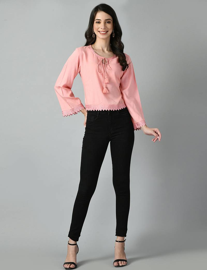 Baby pink bell sleeve top