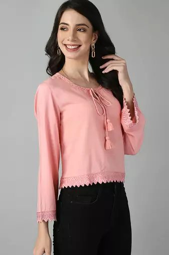 Baby pink bell sleeve top