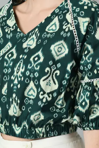 Print puff sleeve cotton top
