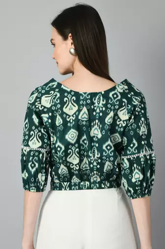 Print puff sleeve cotton top