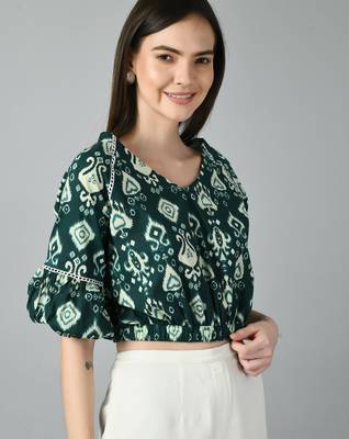 Print puff sleeve cotton top 4