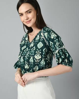 Print puff sleeve cotton top 5