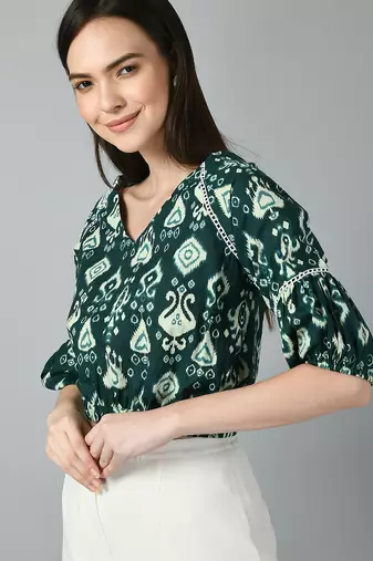 Print puff sleeve cotton top