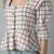 Checked square neck puff sleeves pleated detailed peplum top
