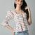 Checked square neck puff sleeves pleated detailed peplum top