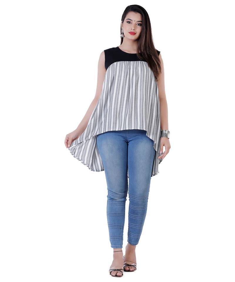 Women's striped high-low sleeveless dress top
